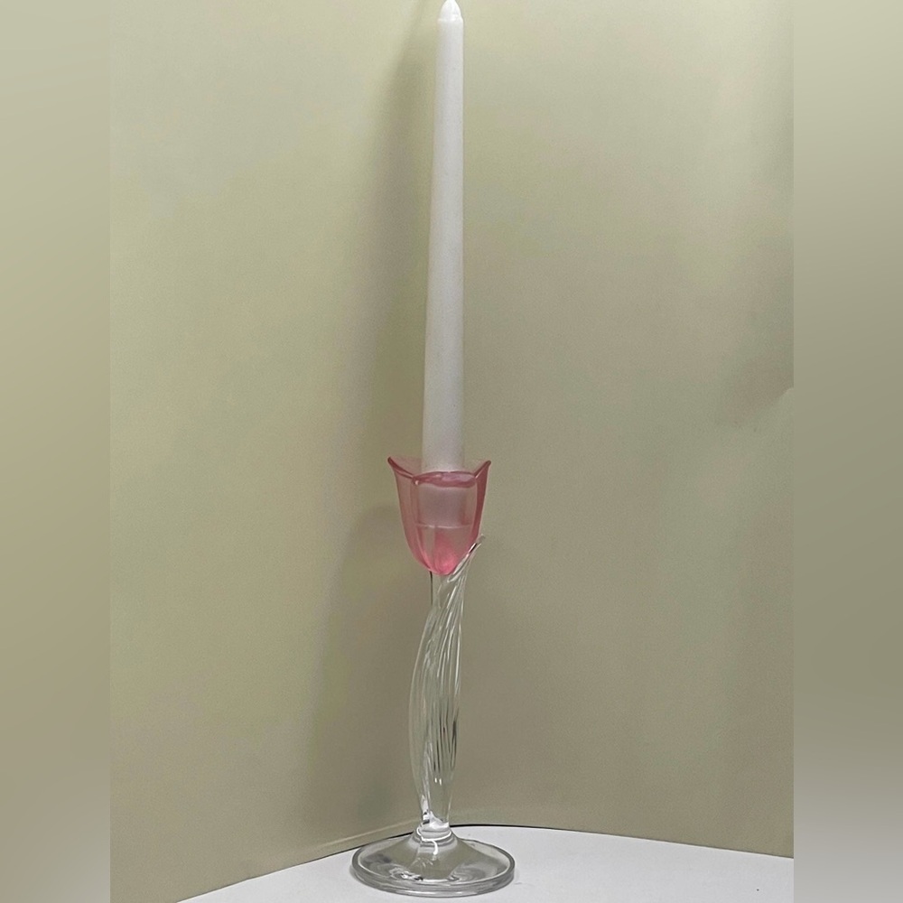 Mikasa Pink Crystal Candle Holder Vintage Glass Home Decor Romantic Cottagecore - Picture 7 of 11